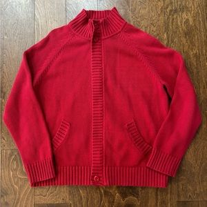 Red zip up sweater size Large.